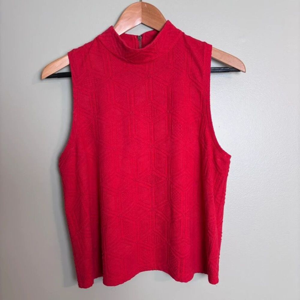 Postmark Anthropologie Women's Red Sleeveless Mock Neck Tank Top Twee Minimalist